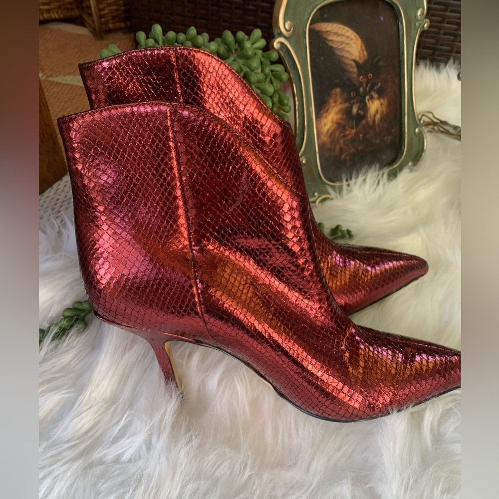 Marc Fisher LTD Metallic Red Snake Print Ankle Boots